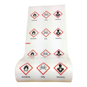 Märktejp på 160mm med tre farosymboler