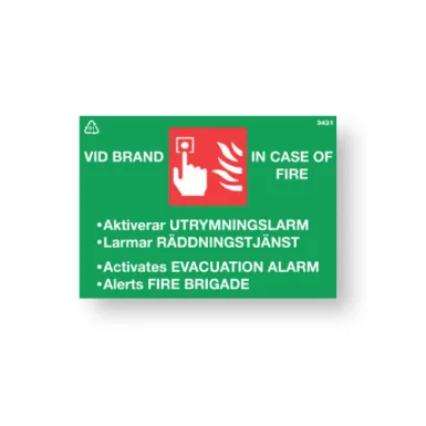 Skylt / Vid brand info