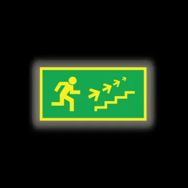 Skylt / Utrymning trappa upp höger