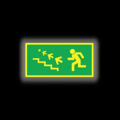 Skylt / Utrymning trappa upp vänster