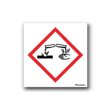 Faropiktogramskylt med frätande farosymbol