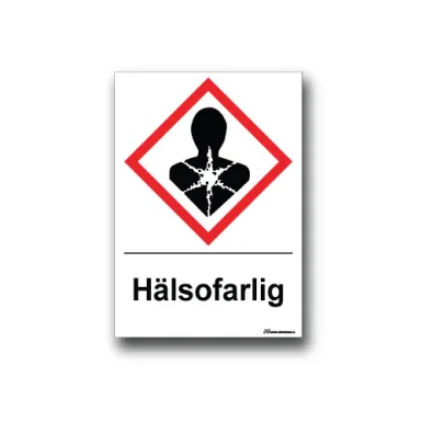 Faropiktogramskylt med farosymbol och text för hälsofaraa