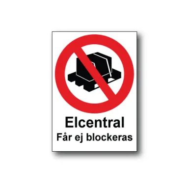 Skylt / Elcentral får ej blockeras