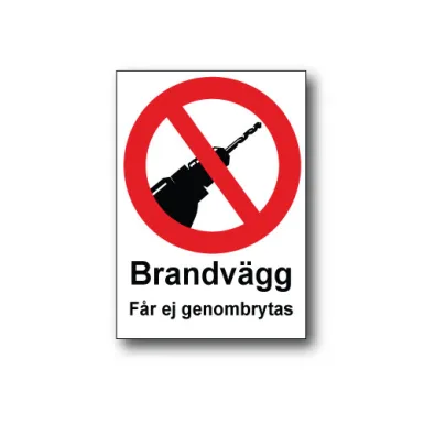Skylt / Brandvägg får ej genombrytas