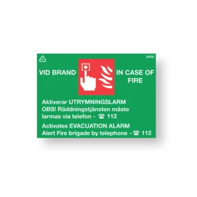 Skylt / Vid brand info