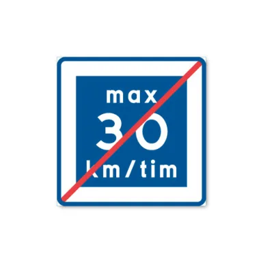 Skylt / Max 30 km/tim upphör